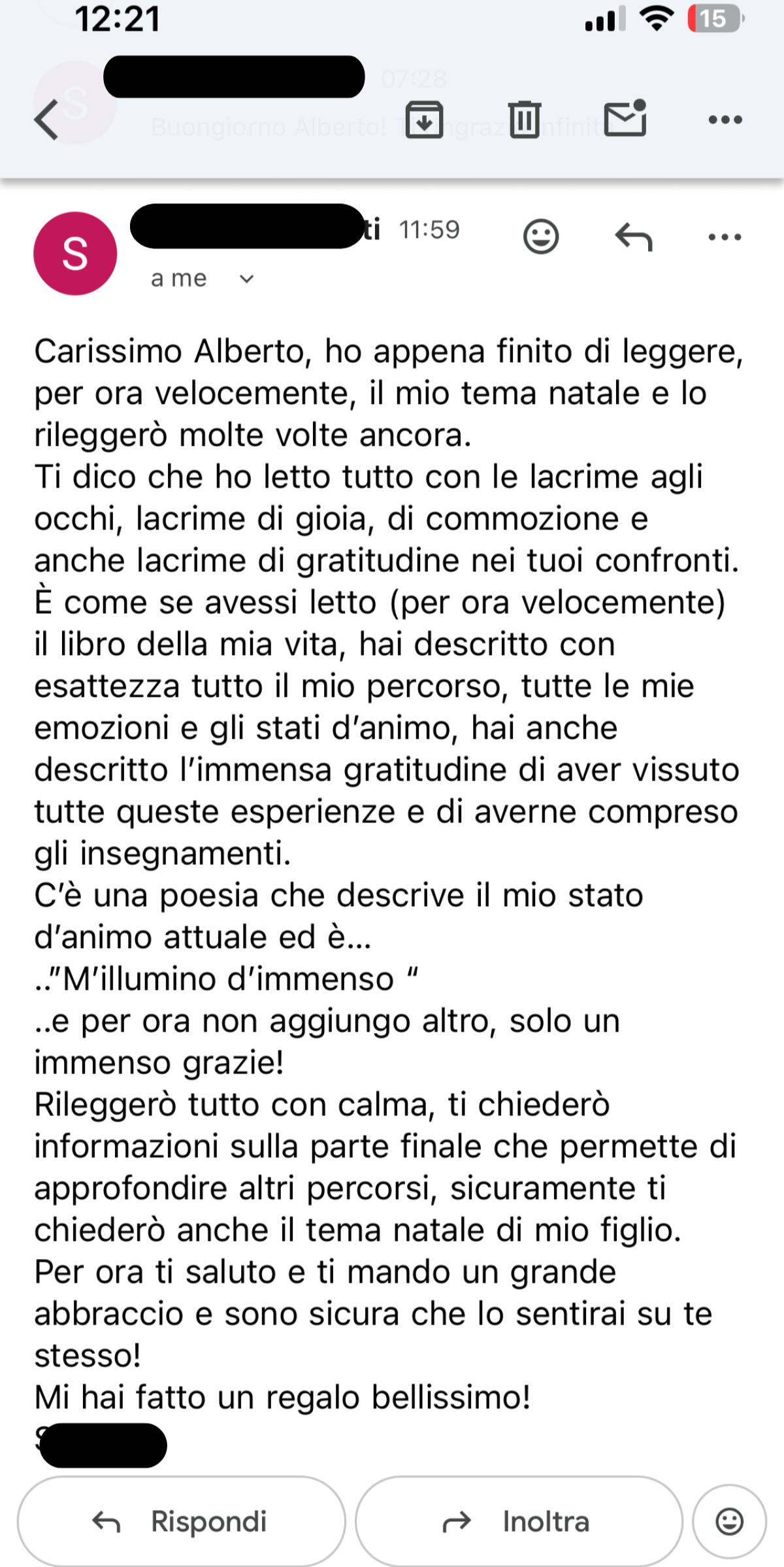 Testimonianza cliente 10 sulla carta astrale vedica di Alberto Riccio