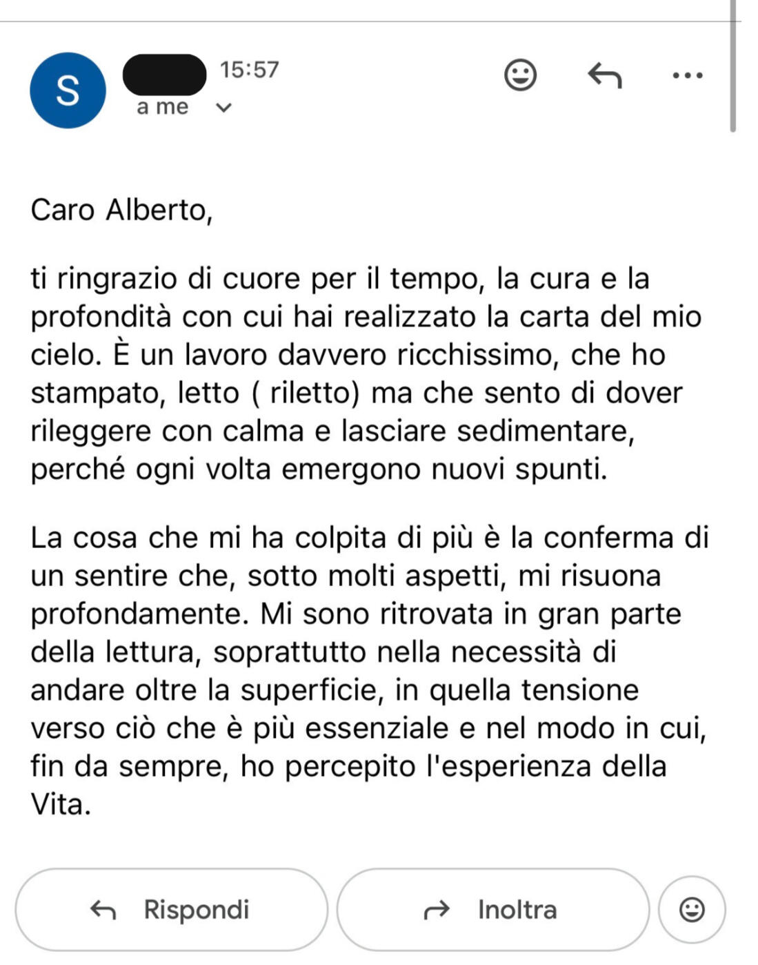 Testimonianza cliente 2 sulla carta astrale vedica di Alberto Riccio