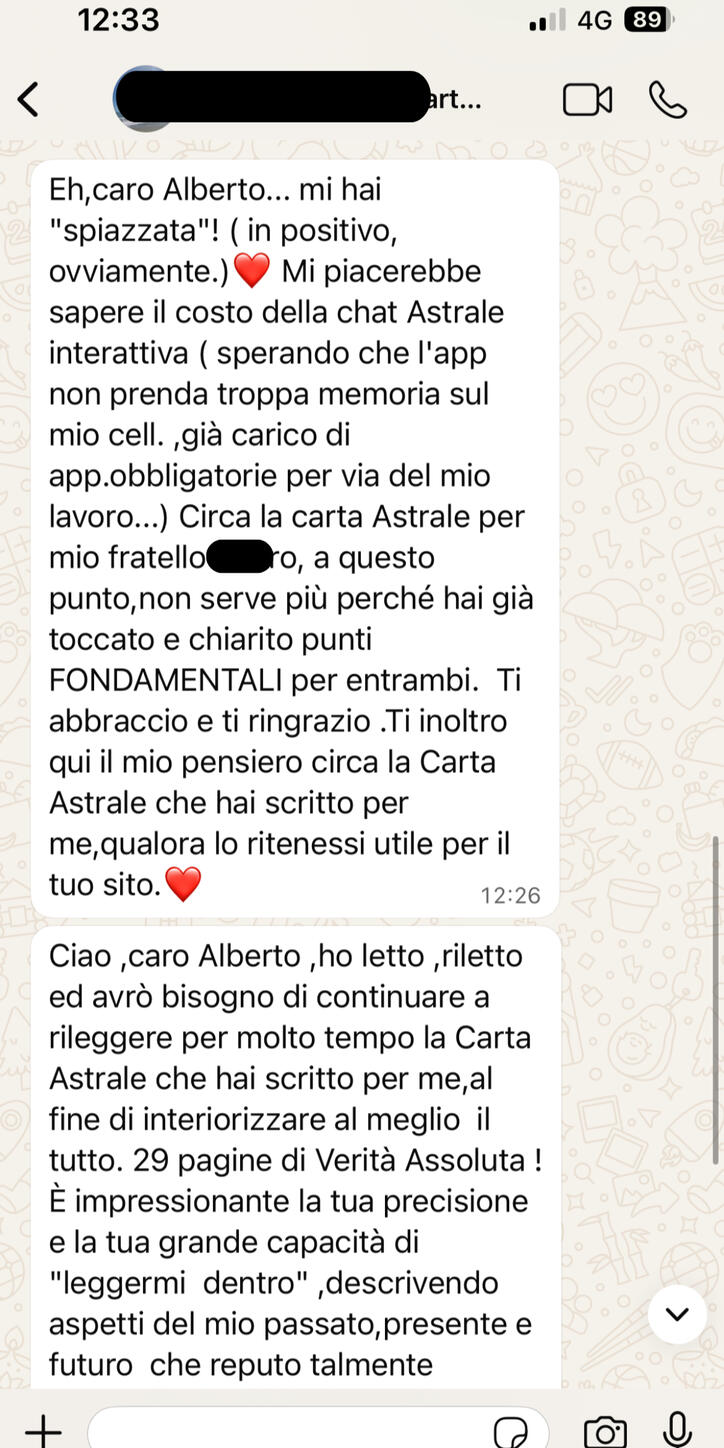 Testimonianza cliente 7 sulla carta astrale vedica di Alberto Riccio
