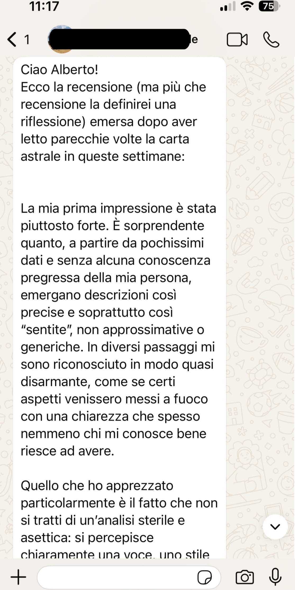 Testimonianza cliente 11 sulla carta astrale vedica di Alberto Riccio