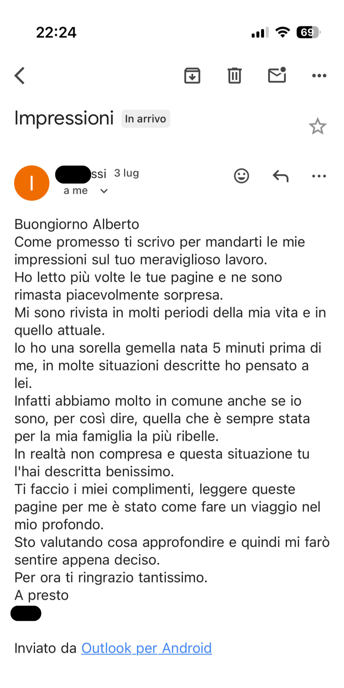 Testimonianza cliente 1 sulla carta astrale vedica di Alberto Riccio