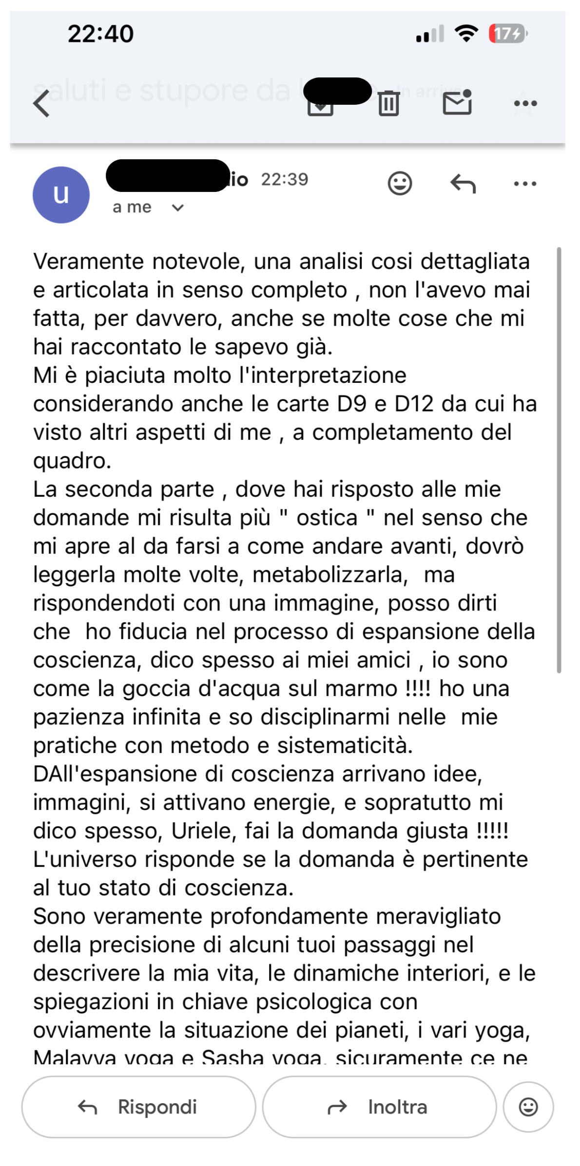 Testimonianza cliente 3 sulla carta astrale vedica di Alberto Riccio