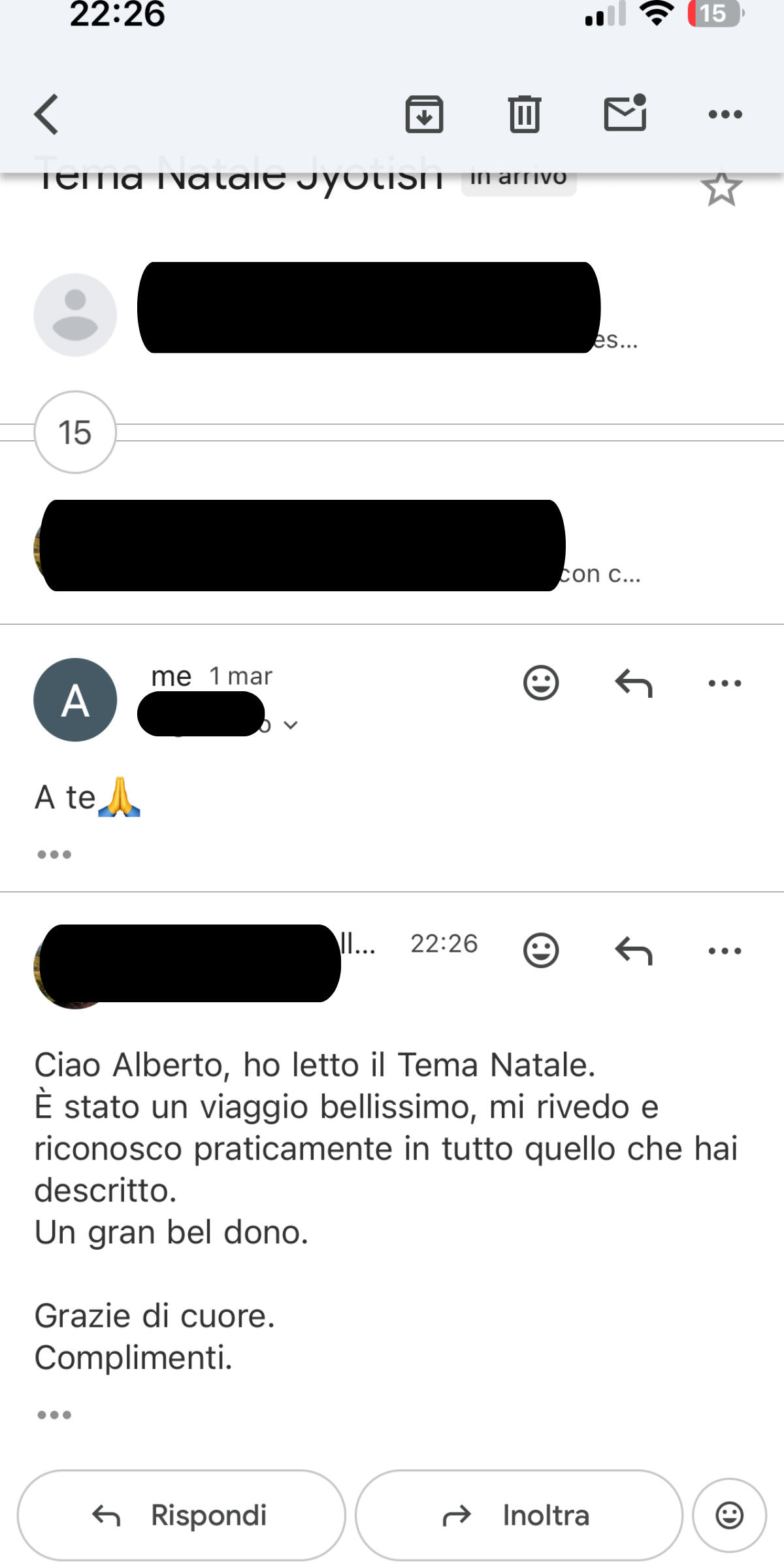 Testimonianza cliente 14 sulla carta astrale vedica di Alberto Riccio