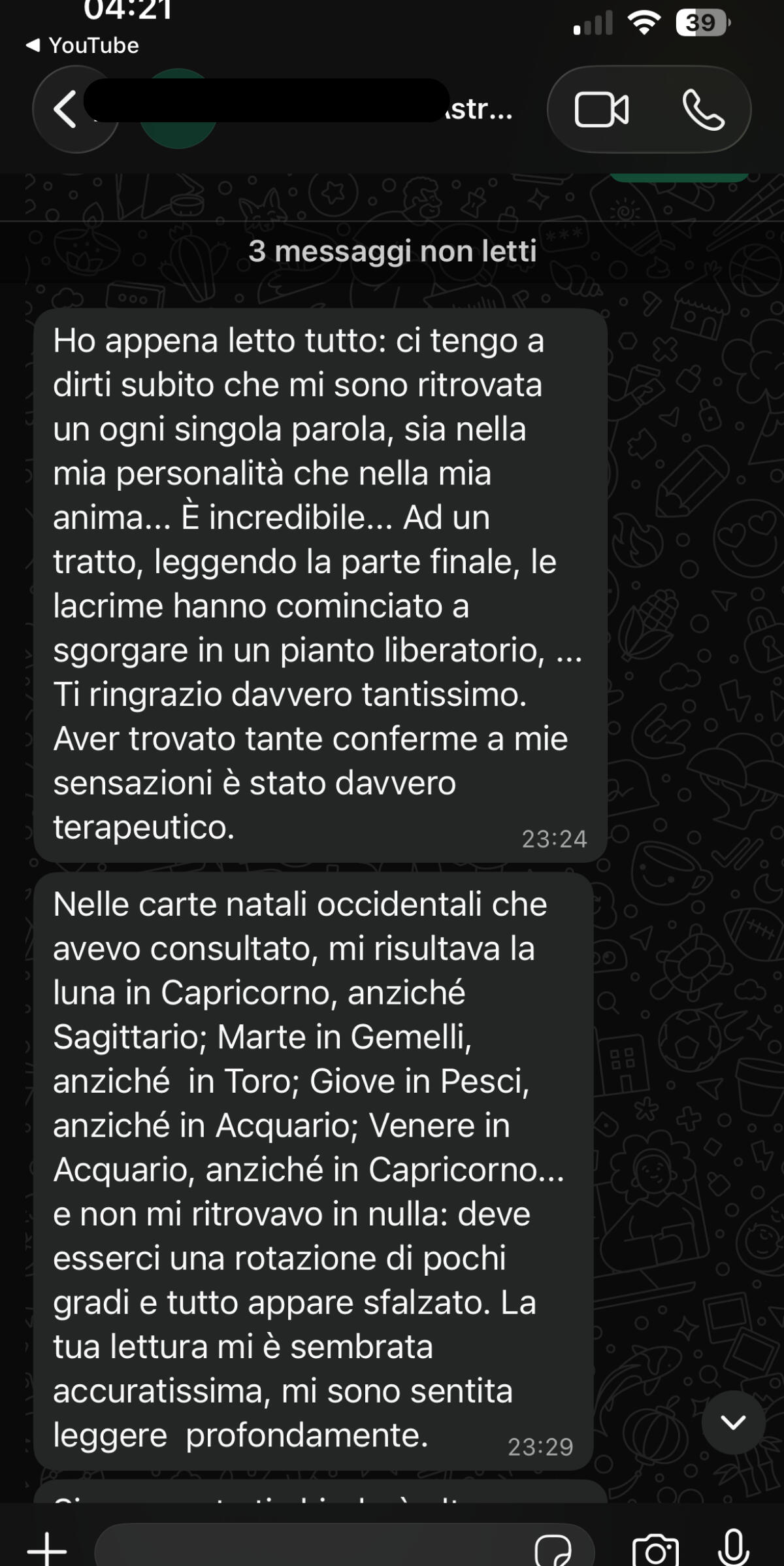 Testimonianza cliente 6 sulla carta astrale vedica di Alberto Riccio