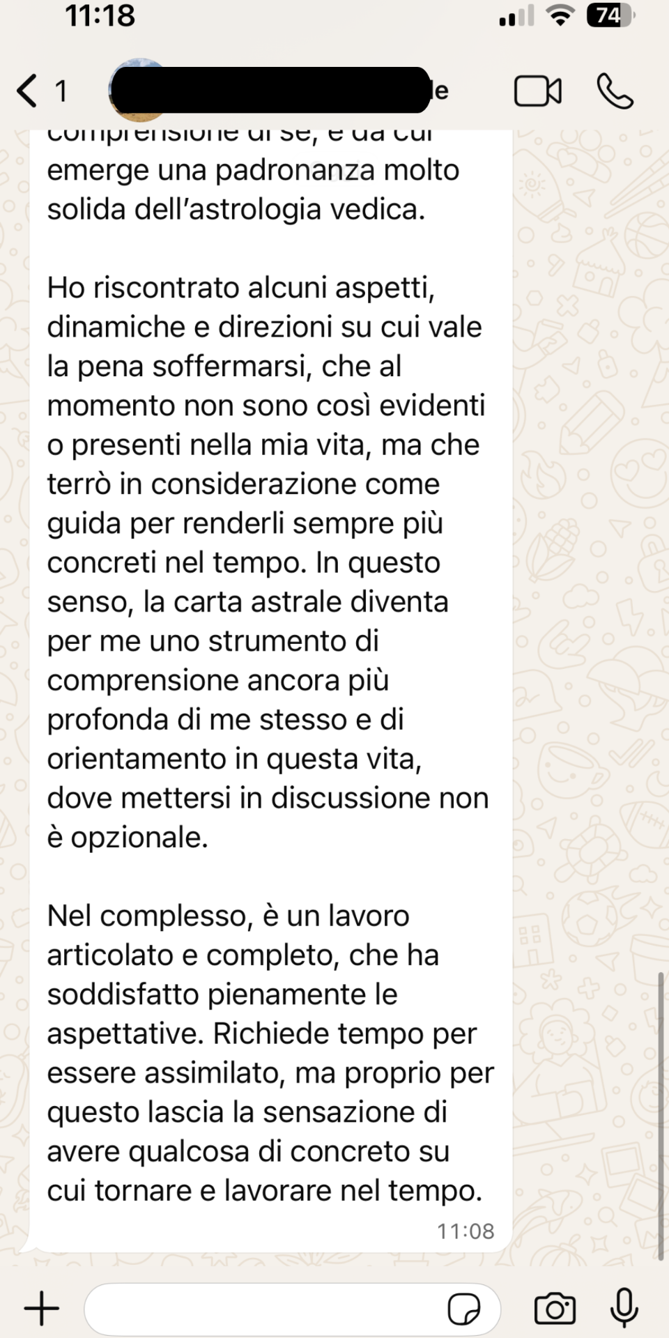 Testimonianza cliente 13 sulla carta astrale vedica di Alberto Riccio