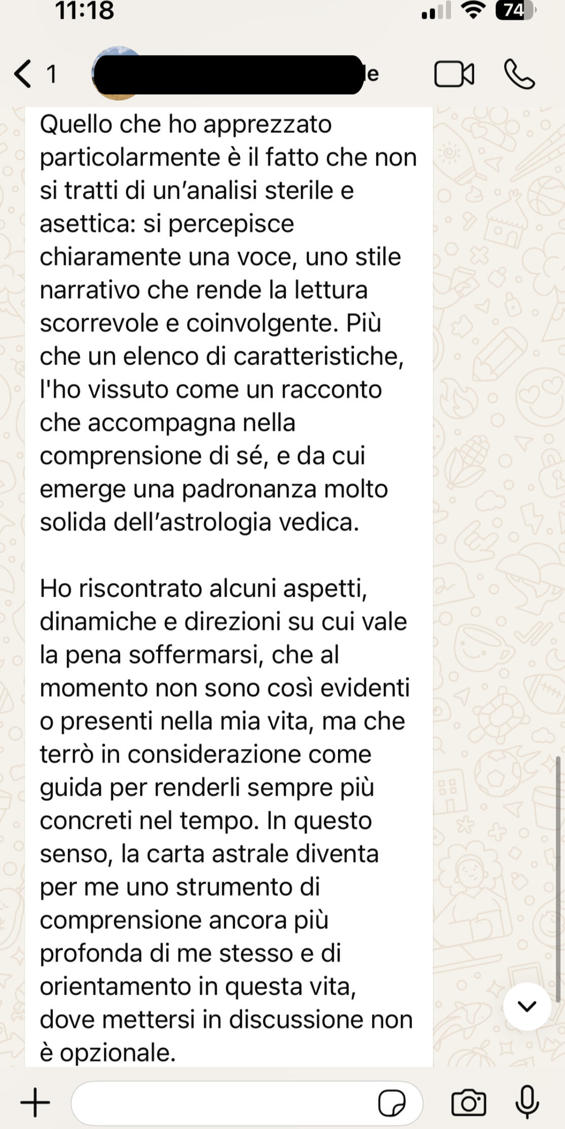 Testimonianza cliente 12 sulla carta astrale vedica di Alberto Riccio